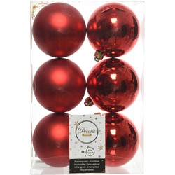 6x Kunststof kerstballen glanzend/mat kerst rood 8 cm kerstboom versiering/decoratie kerst rood - Kerstbal