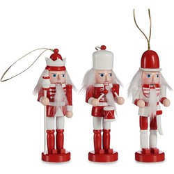 Krist+ kerstornamenten notenkrakers - 3x st- rood/wit 12,5 cm - hout - Kersthangers