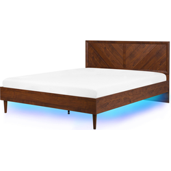 Beliani MIALET - Tweepersoonsbed met LED-verlichting-Donkere houtkleur-Vezelplaat