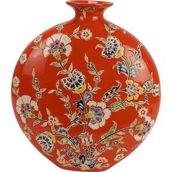 Fine Asianliving Chinese Vaas Porselein Oranje Bloemen Handgeschilderd