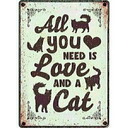 PLENTY GIFTS WAAKBORD BLIK ALL YOU NEED IS LOVE AND A CAT 21X15 CM