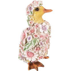Clayre & Eef Beeld Eend Roze Polyresin Bloemen