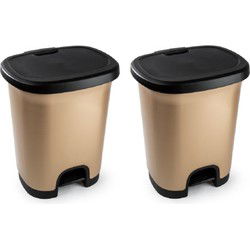 Plasticforte Pedaalemmer - 2x - goud/zwart - 27L - 38 x 45 cm - Pedaalemmers