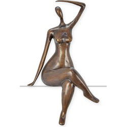 BRONZEN BEELD VAN EEN ZITTENDE DIKKE VROUW
