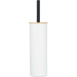 Berilo Alicante Toiletborstel in houder/wc-borstel - rvs metaal met bamboe - wit - 38 cm - Toiletborstels