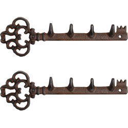 Sleutelrekje - 2x - met 4 haken - 30 cm - gietijzer - rekje in sleutel vorm - Sleutelkastjes
