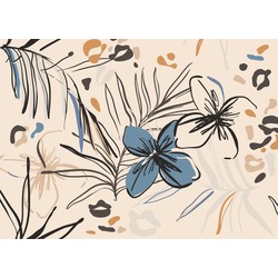 Sanders & Sanders fotobehang bloemmotief beige, blauw en oranje - 3,75 x 2,7 m - 601173