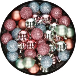 Set van 40x stuks kunststof kerstballen mix roze en mintgroen 3 cm - Kerstbal