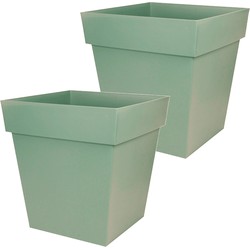 3x stuks bloempotten Toscane vierkant kunststof groen L32 x B32 x H32 cm - Plantenpotten