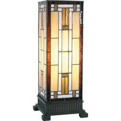 LumiLamp Tiffany Tafellamp  18x45 cm  Bruin Beige Glas Vierkant Tiffany Bureaulamp