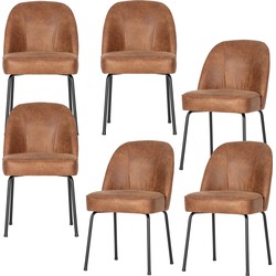 BePureHome eetkamerstoelen Vogue - Leer - Cognac - Set van 6