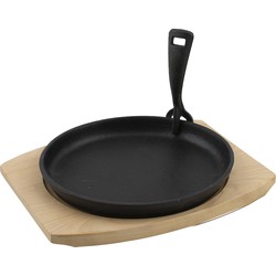 Gietijzeren grillpan met onderlegger uit bamboe - Barbecook