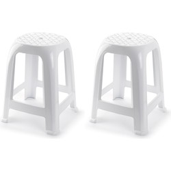 PlasticForte Opstap krukje - 2x - L37 x H46,5 cm - wit - keukenkrukje - Huishoudkrukjes