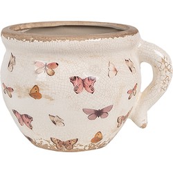 Clayre & Eef Bloempot Binnen  17x14x12 cm Beige Roze Keramiek Vlinders Plantenpot