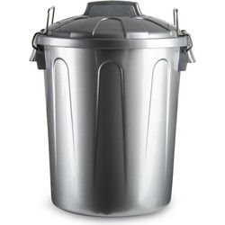Plasticforte Afvalemmer met deksel - zilver - 21L - kunststof - 42 cm - Prullenbakken