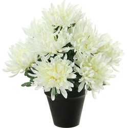 Louis Maes Kunstbloemen plant in pot - creme wit tinten - 28 cm - Bloemenstuk ornamentA - Chrysanten - Kunstbloemen