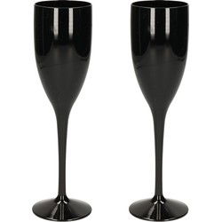 Champagne/prosecco glas - 2x - zwart - 150 ml - onbreekbaar kunststof - Champagneglazen