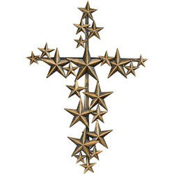 AN IRON WALL DECOR CROSS WITH STARS
