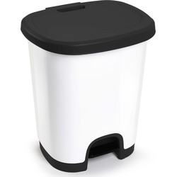 Afvalemmer/vuilnisemmer/pedaalemmer 18 liter in het wit/zwart met deksel en pedaal - Pedaalemmers