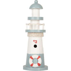 Clayre & Eef Decoratie Beeld Vuurtoren Ø 8x22 cm Wit Blauw MDF