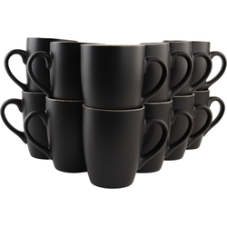 OTIX Koffiekopjes met Oor - Set van 12 - Koffiemokken - Theekoppen - Koffietassen - 340ml - Zwart - Keramiek