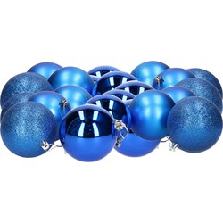 24x stuks kerstballen blauw mix van mat/glans/glitter kunststof 8 cm - Kerstbal