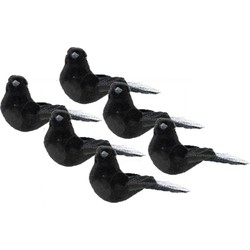 6x stuks kunststof decoratie vogels op clip zwart 12 cm - Kersthangers
