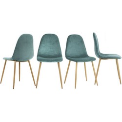 Set van 4 fluwelen stoelen met metalen poten
