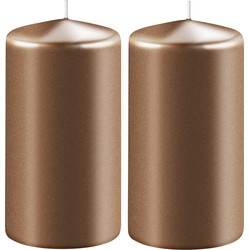 2x Kaarsen metallic koper 6 x 10 cm 36 branduren sfeerkaarsen - Stompkaarsen