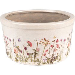 Clayre & Eef Bloempot  Ø 19x10 cm Roze Beige Keramiek Bloemen Bloempot binnen