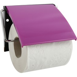 MSV Toiletrolhouder wand/muur - metaal met afdekklepje - paars - Toiletrolhouders