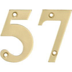 AMIG Huisnummer 57 - massief messing - 5cm - incl. bijpassende schroeven - gepolijst - goudkleur - Huisnummers