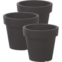 Prosperplast Bloempot kunststof - 3x - antraciet - D16 x H15 cm - buiten - Plantenpotten