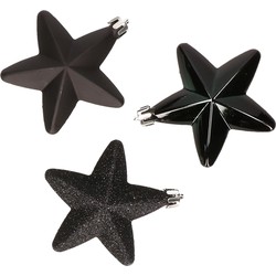 6x stuks kunststof sterren kerstballen 7 cm zwart glans/mat/glitter - Kersthangers