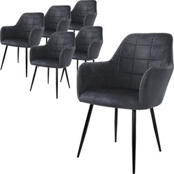 Set van 2 eetkamerstoelen, donkergrijs, met rugleuning en armleuningen
