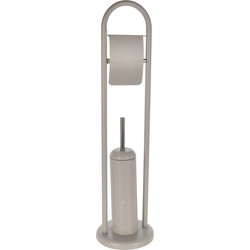 Toiletborstel met toiletrolhouder taupe metaal 80 cm - Toiletborstels