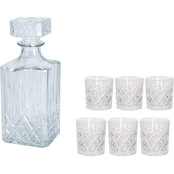 Set van 6 luxe drinkglazen/whiskeyglazen 200 ml / met whisky/water karaf 900 ml - Drinkglazen