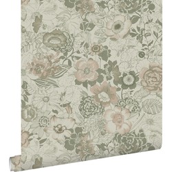 ESTAhome behang vintage bloemen vergrijsd groen - 50 x 900 cm - 139765