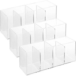 Set van 3x stuks make-up organizer 4 vakken rechthoek 22 x 7 cm van kunststof - Make-up dozen