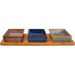 Cosy & Trendy serveerplank bamboe 31 x 15 cm met 3x luxe hapjes/saus/tapas schaaltjes - Snack en tapasschalen