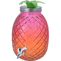 Glazen water/limonade/drank dispenser ananas roze/oranje 4,7 liter - Drankdispensers