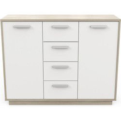 Buffet 2 deuren 4 laden, hout- en witdecor, L113 cm - Léo