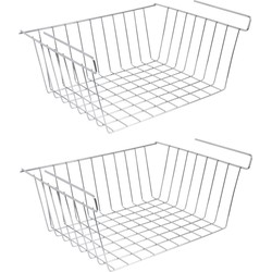 MSV Kastmandje - 2x - opberg/hang mandjes - rvs - zilver - 30 x 24 x 13.5 cm - Opbergmanden