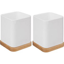 5Five tandenborstelhouder/organizer - 2x stuks - wit - 10 x 8 cm - bamboe - tandenborstel beker - Tandenborstelhouders