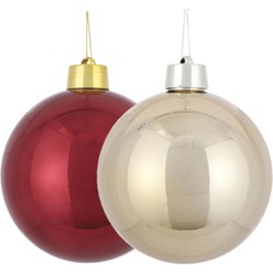 Grote kunststof kerstballen 20 cm - set van 2x st. donkerrood en champagne - Kerstbal