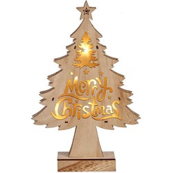 Krist+ decoratie kerstboom - hout - 32 cm - met LED verlichting - Houten kerstbomen