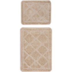 Bari Badmat / Toiletmat - Badkamer Set 2-Delig - Wasbaar - Anti-slip - Beige- 40x50 CM & 50x80 CM