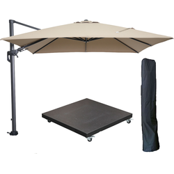 Garden Impressions Hawaii zweefparasol 300x300 cm carbon black / taupe met 90kg verrijdbare parasolvoet en parasolhoes