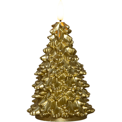 Kaars kerstboom wax led 3d vlam op batterij met timer d8.5h15 cm goud