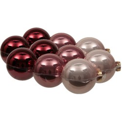 12x stuks glazen kerstballen roze tinten 8 cm glans - Kerstbal